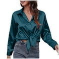 thumbnail image 2 of Womens Blouses Solid Color Satin Lapel Long Sleeve Button Down Loose Casual Fashion Smock Tops Holiday-Wear, 2 of 6