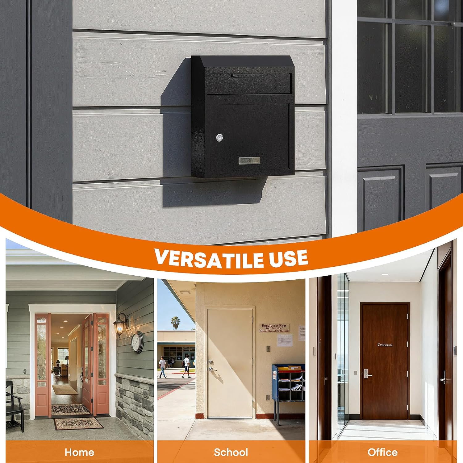 Metateel Wall Mounted Locking Mailbox – Heavy Duty Key Drop Box with Anti-Theft Design for Rents Cash Mails Deposits Checks Envelopes – 12"W x 4.25"D x 14.75"H (Black)