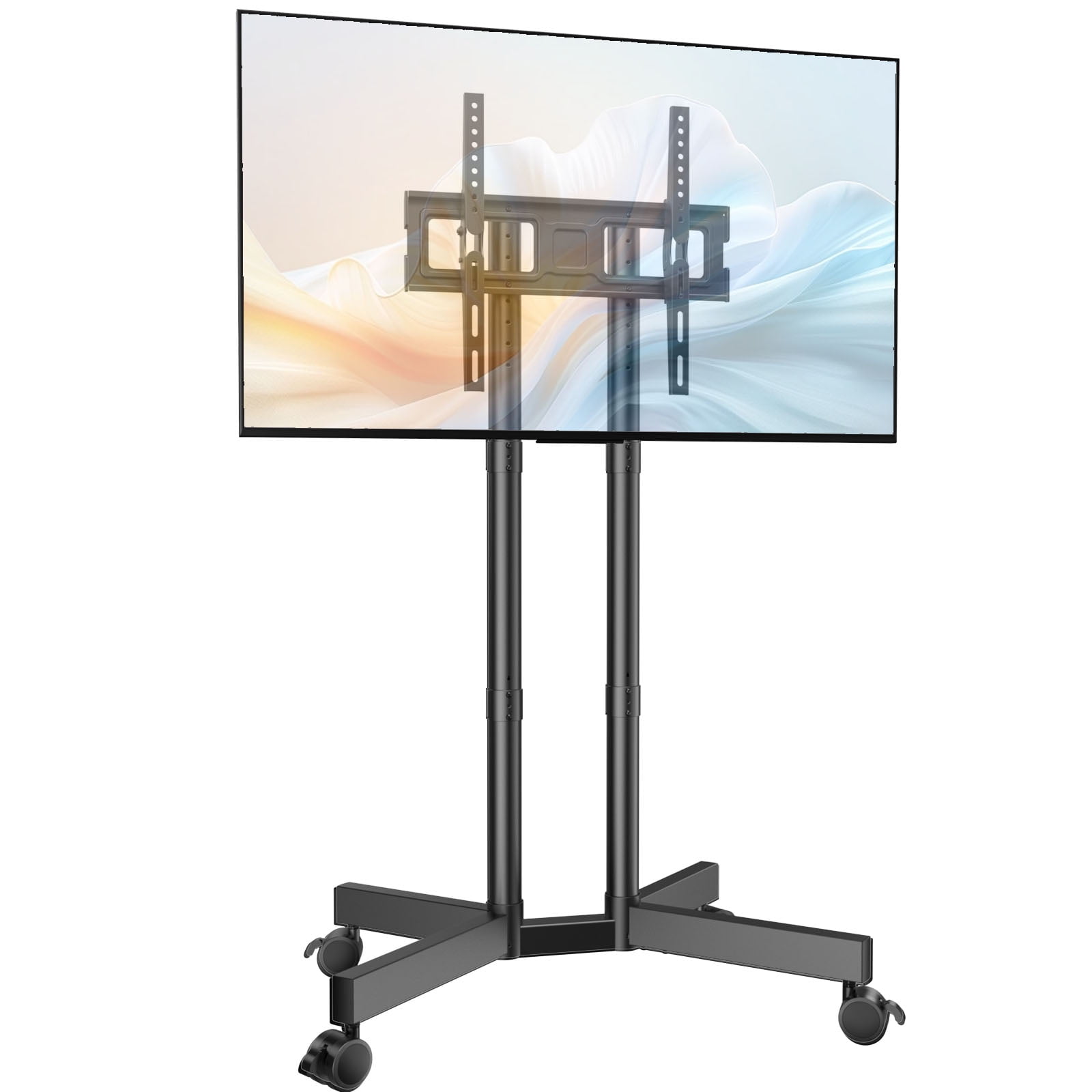 MountFTV Modern Rolling TV Stand Mount for 32-70 Inch TVs, Mobile TV Stand holds up to 88 lb with 5 Height Adjustable Mobile TV Cart with Tilt, Max 400x400mm Rolling TV Cart
