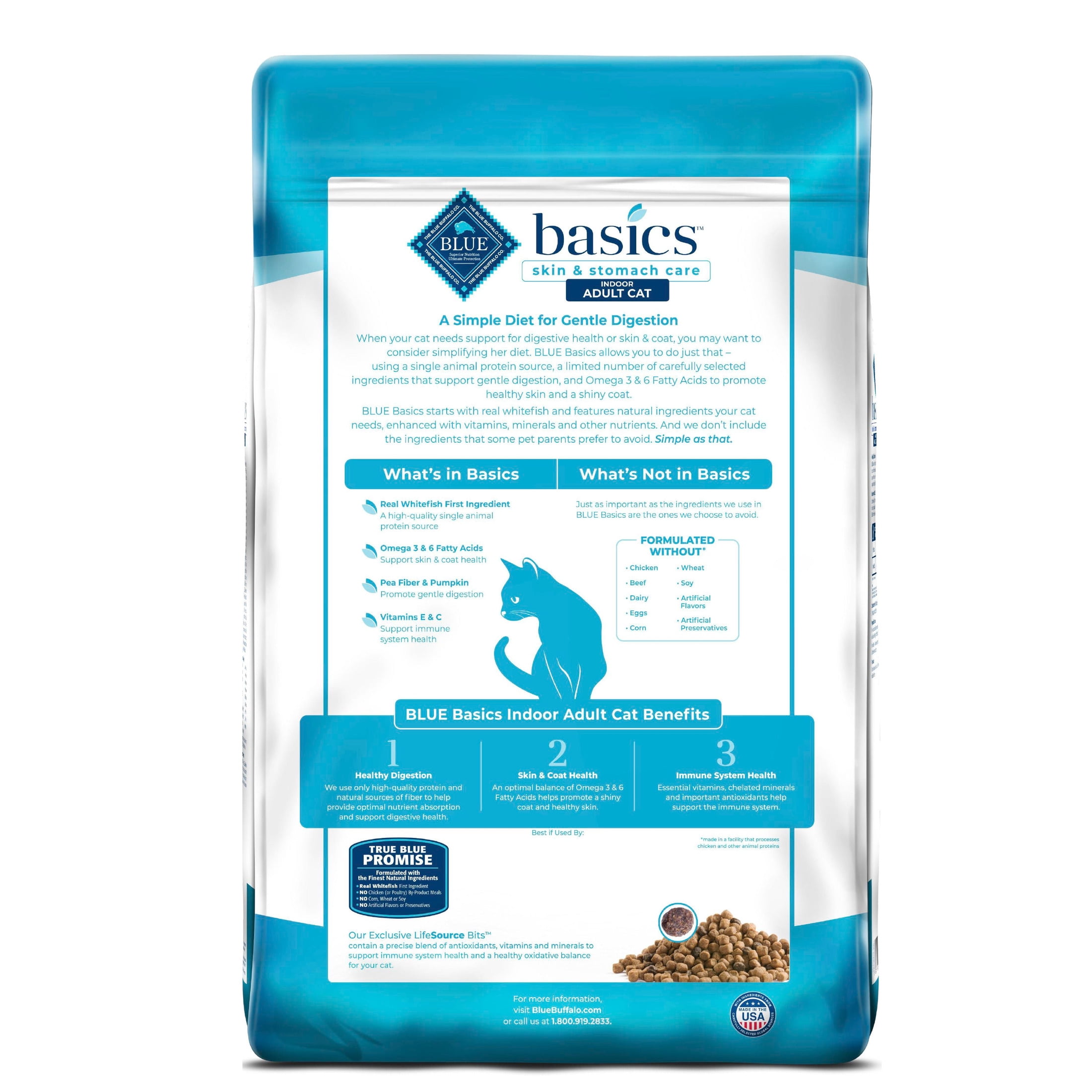Blue Buffalo Basics Dry Cat Food Skin & Stomach, Turkey & Potato, Chicken Free, 11lb Bag