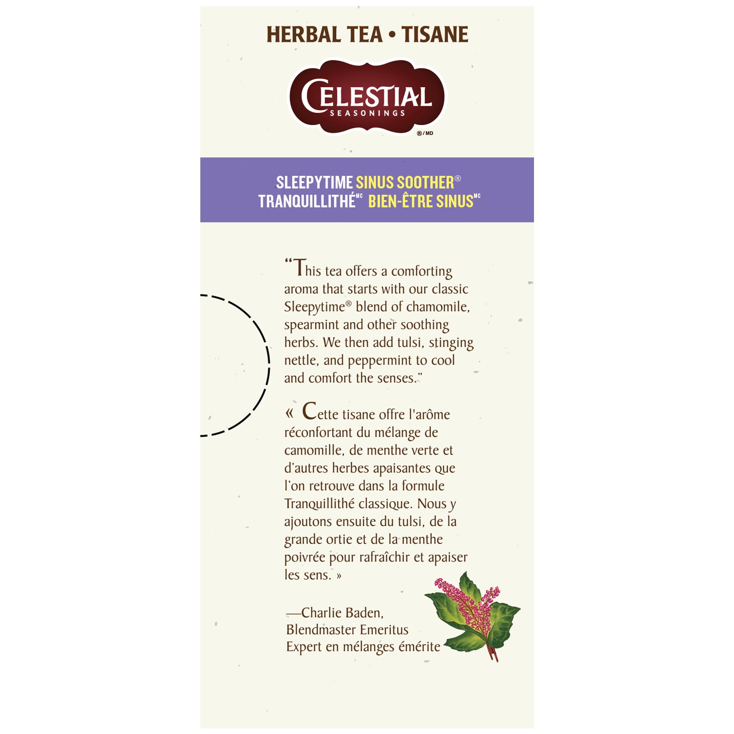 Celestial Seasonings Sleepytime Sinus Soother, Caffeine Free, Herbal Tea, 20 Count, 34g/20 Tea bags