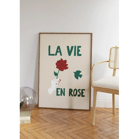 La Vie En Rose Art Print, Trendy French Words, Green And Red Aesthetic Wall Art, Coquette Decor, Dopamine Art, Apartment Bedroom Decor Poster, Unframed Poster Size 8x12 F03.1.15l660