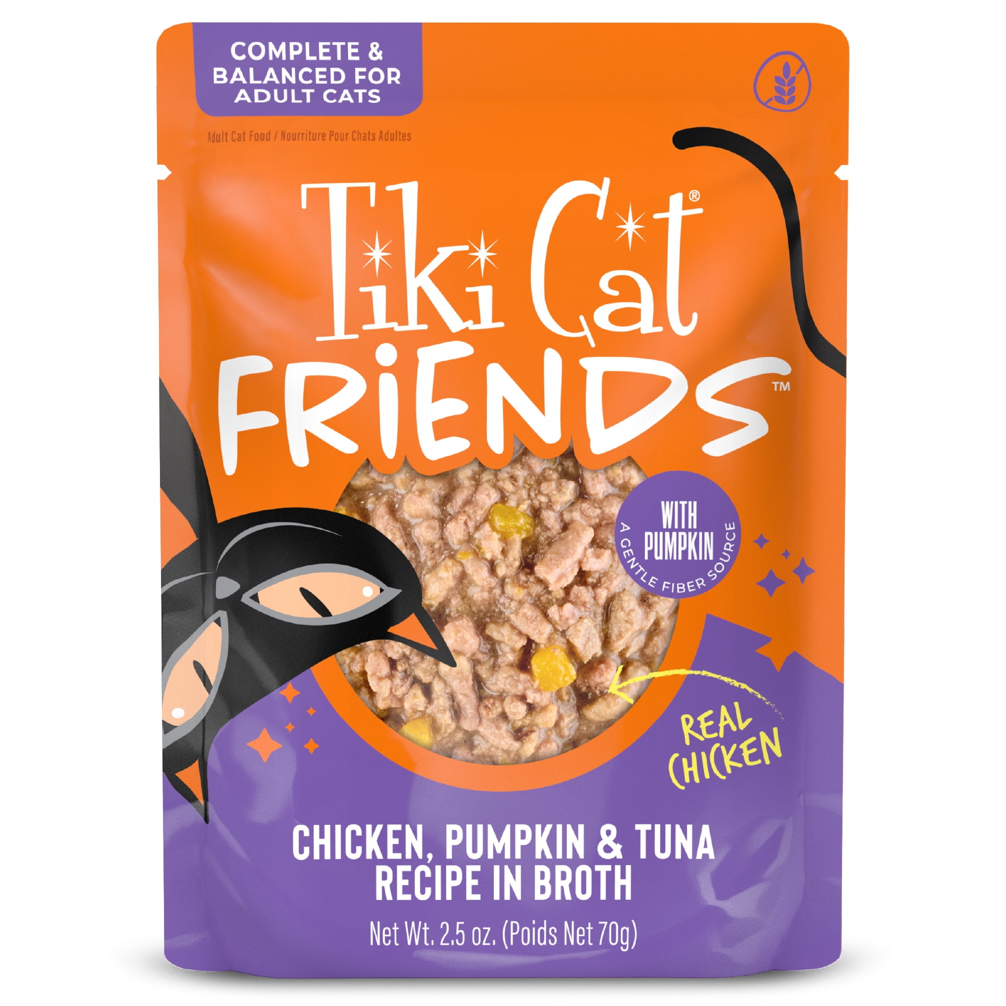 (2 pack) Tiki Cat Friends Wet Cat Food, Chicken, Pumpkin & Tuna, 2.5 oz. Pouch