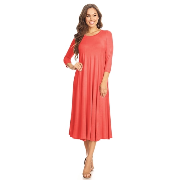 Women's Casual Basic Comfy 3/4 Sleeve Flare A-line Midi Long Maxi Dress
