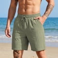 thumbnail image 5 of Hsovts Mens Linen Shorts Casual 5"/ 7" Cotton Elastic Waist Drawstring Lightweight Summer Vacation Beach Shorts with Pockets Army Green 2XL, 5 of 9