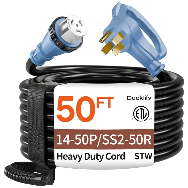 Cable de extensión para generador Deeklify de 15 m, 50 A, resistente, con cierre de giro