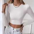 thumbnail image 3 of Slatcetga Camisa de punto para mujer, manga larga, cuello redondo, sin espalda, ajustada, jersey para mujer, Top corto para citas diarias, vacaciones, blanco XL, 3 of 6