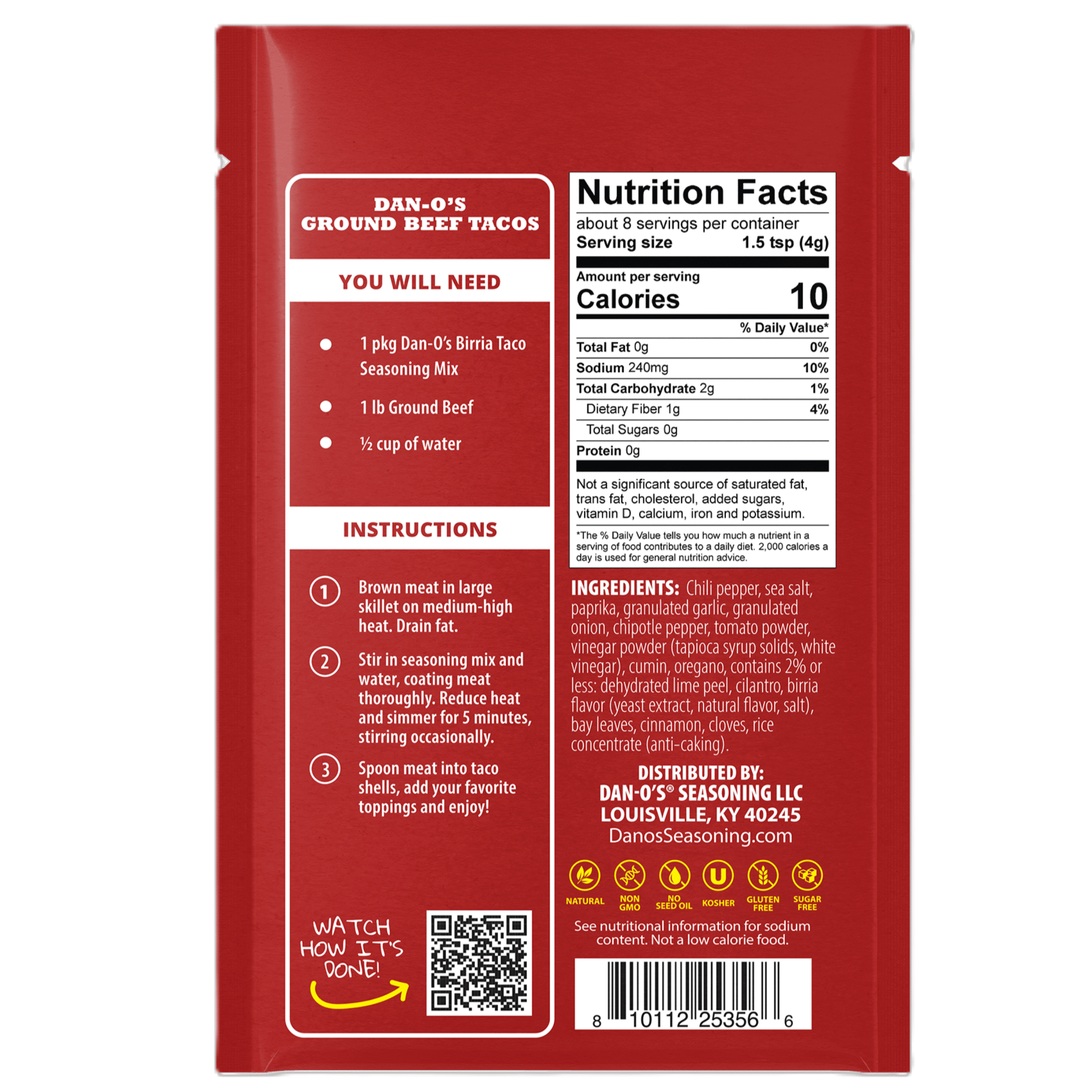 Dan-O's Taco Birria Mixed Spices & Seasonings, 1.1 oz Packet