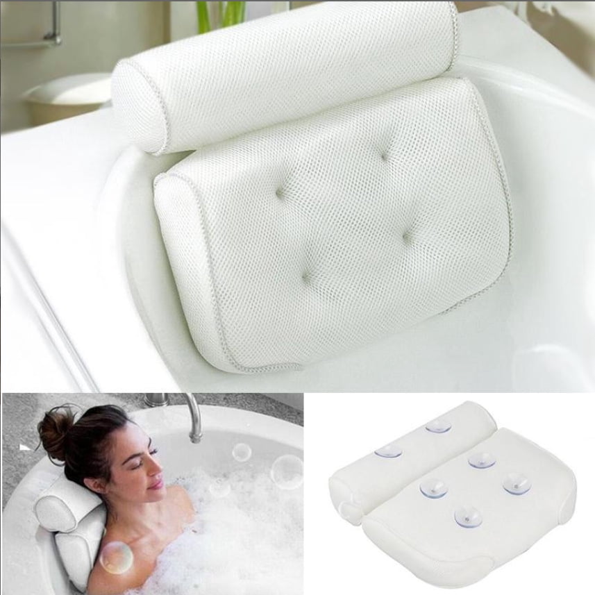 Coussin Baignoire Oreiller 4D Air-Mesh - Soutien Tête Nuque Dos Avec 6 Ventouses - Confort Spa