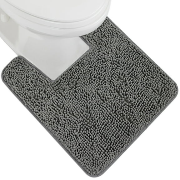 GORILLA GRIP Bathroom Rug, Contour Toilet Bath Rugs, Quick Dry Plush Chenille, Machine Wash and Dry, 24x19.5, Gray