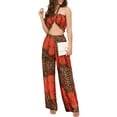 thumbnail image 3 of Liacowi 2Pcs Women Summer Outfits Leopard Patchwork Sleeveless Off-shoulder Tops and Loose Beach Wide Leg Pants, 3 of 9