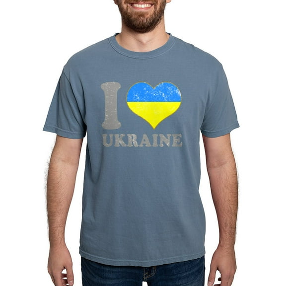 CafePress - I Love Ukraine Native Ukrainian Flag T Shirt - Mens Comfort Colors Shirt