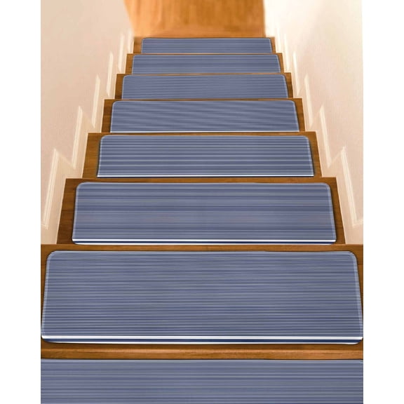Stair Treads for Wooden Steps, Farmhouse Navy Blue White Striped Peel and Stick Stair Treads with Reusable Adhesive, Modern Stripes Non Slip Indoor Stairs Runner Rugs Mats for Elders Dogs 8"x30" 4PCS