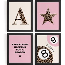 Aingg Preppy Pink Leopard Cheetah Room Decor Y2K Cheetah Posters for College Dorm Wall Art Prints 4Pcs,itial P Personalized Pink Lucky 8 Ball Poster for Teen Girls Bedroom Bathroom Unframed