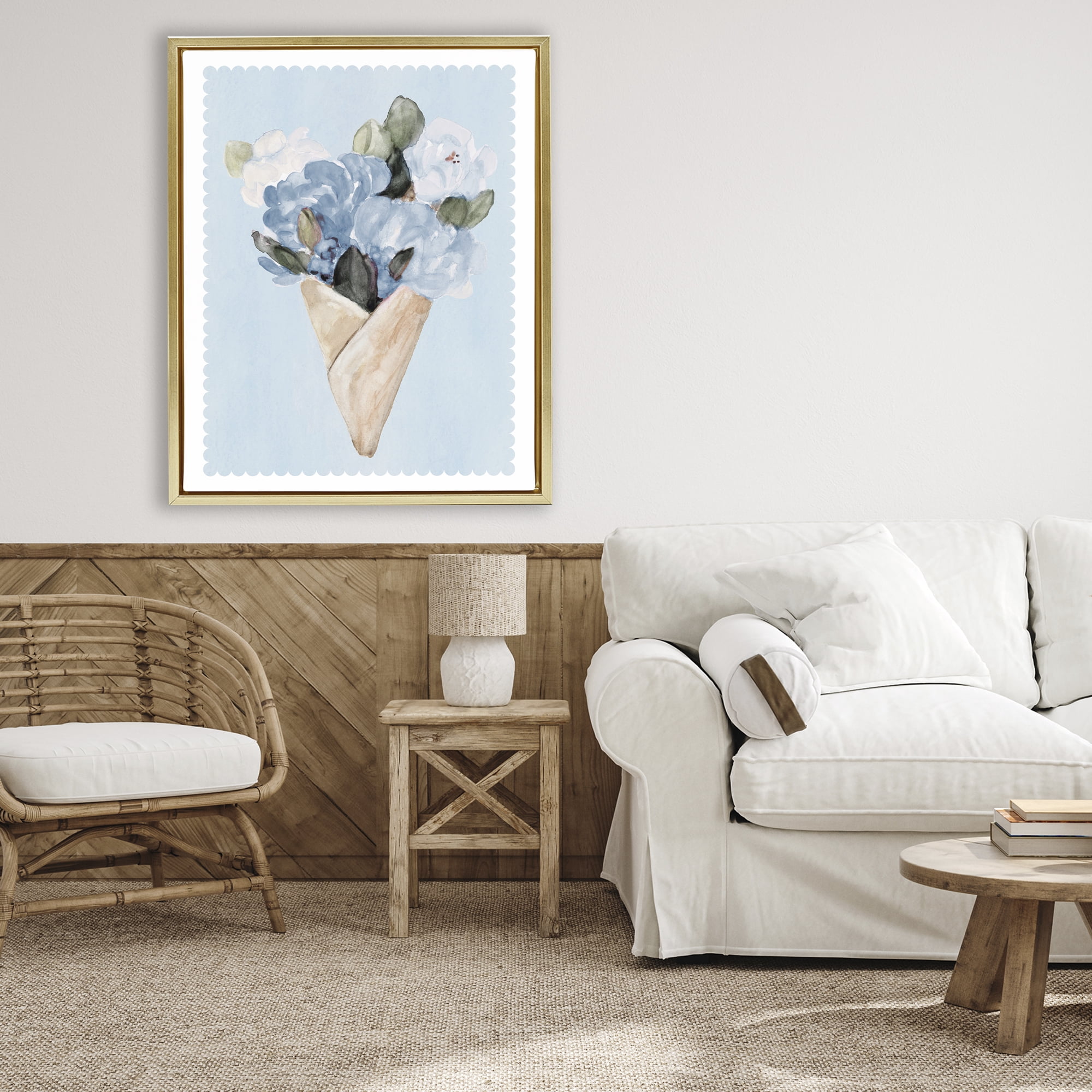Stupell Industries Blue Gift Bouquet Gold Framed Floater Canvas Wall Art, design by Lanie Loreth