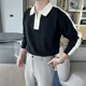 thumbnail image 2 of Suéteres de punto para hombre, estilo coreano, blanco, con cremallera, ropa para hombre, pulóveres, polos empalmados, holgados, S, diseñador, moda de lujo AV, 2 of 5
