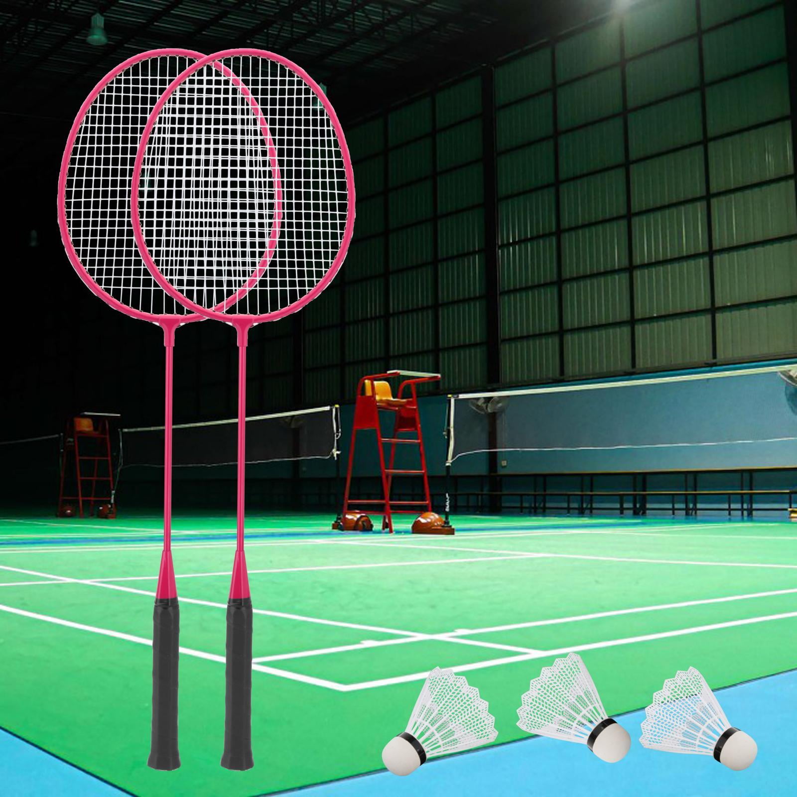 2Pcs Badminton Rackets with 3 Nylon Balls Family Training Badminton Racquets Pink