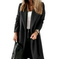 thumbnail image 2 of Autumn Winter Womens Classic Coat Lapel Collar Open Front Belted Long Jacket, 2 of 5