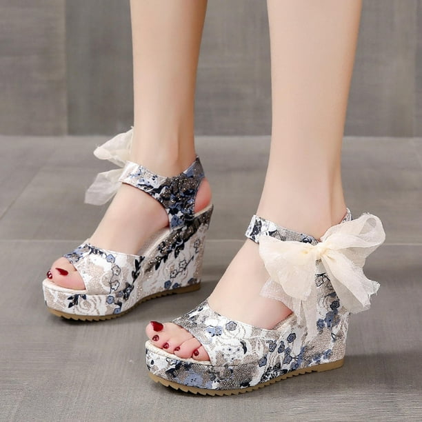 Cameland Women s Fish Mouth Wedges Shoes Wedge Heel Lace Up High