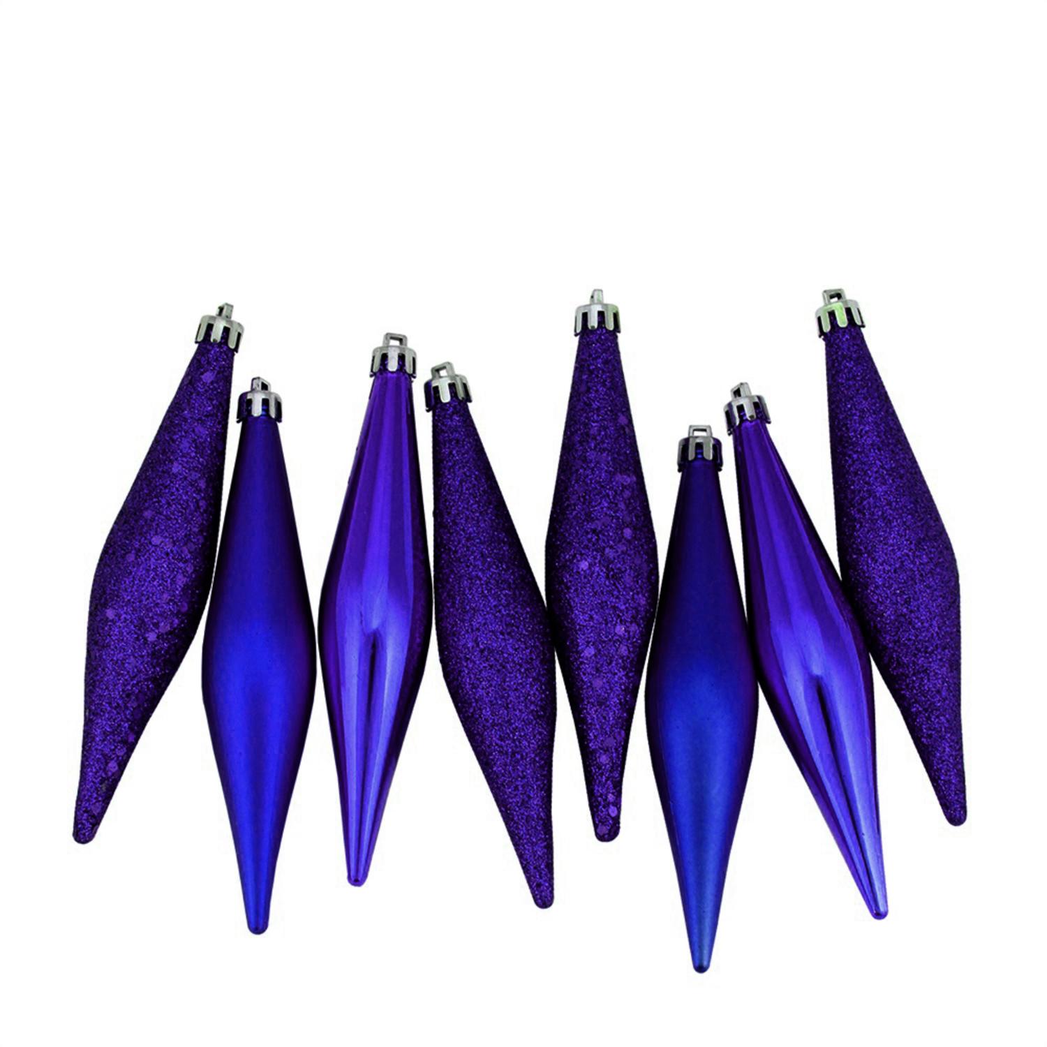 8ct Royal Blue Shatterproof 4Finish Finial Drop Christmas Ornaments 6