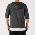 thumbnail image 4 of SWSMCLT Men's Contrast Color Illusion Layered Loose Fit Cotton Tshirt Side Split Short Sleeve Hoodie Soft Summer Casual Fashion Hooded Top Dark Grey Medium, 4 of 4