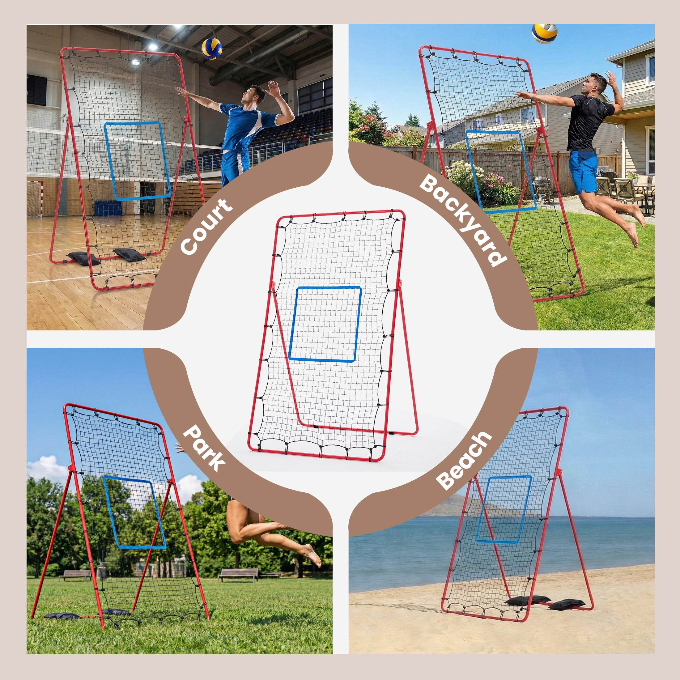 EDX Volleyball Rebounder Net with Travel Bag, Adjustable Angle Training Equipment for Solo Practice & Team Drills, Red