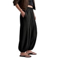 thumbnail image 4 of Womens Baggy Balloon Pants Cotton Linen Barrel Pants High Waisted Wide Leg Pants with Pockets L, 4 of 6