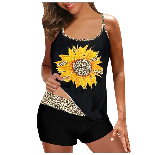 Tankini Swimsuits for Women Large Bikini Set Digital Print Suspender Beach Split Bathing Suits