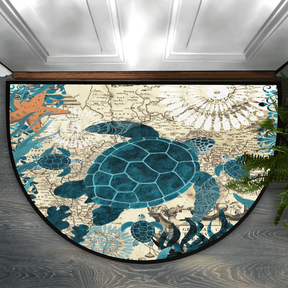 Qzaxky Half Round Door Mat Funny Sea Turtles Non-Slip Absorbent Welcome Doormats Washable Half Circle Area Rug for Home Indoor Entrance High Traffic Areas, 24" x 36"