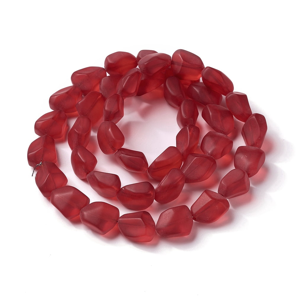 Transparent Frosted Glass Beads Strands Nuggets FireBrick 15x12x9.5mm Hole: 1mm about 40pcs/strand 23.62''(60cm)