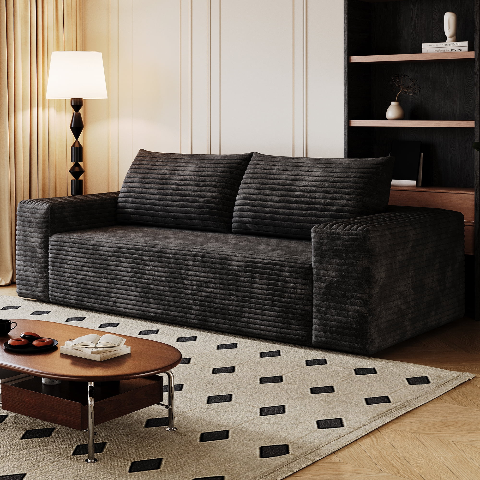 Leumius 71" Cloud Couch,3 Setaser Sofa with Deep Seat,Boneless Couch Sofa with 2 Pillows for Living Room,No Assembly Required,Black