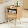 thumbnail image 6 of Nightstand Rattan with Charging Station, Mid Century Modern Bed Side Table, Boho End Table with Wood Legs, Bedside Tables for Bedroom Living Room (1, Natural, 11.8" D x 15.9" W x 23.4" H (1 Drawers)), 6 of 6