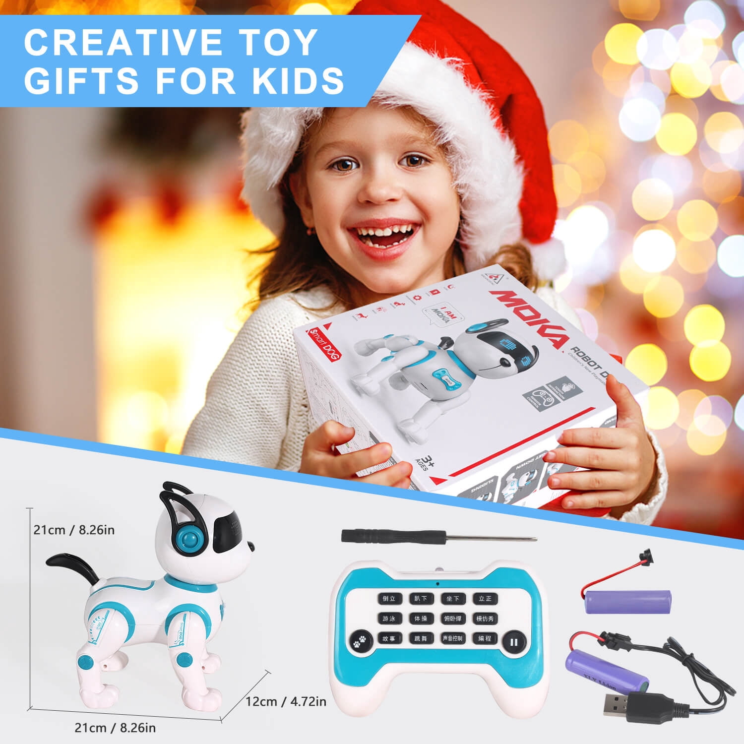 Jiakora Remote Control Robotic Dog - Electric Dog Pet Toy with Touch Function, Dancing, Singing, Rechargeable Smart Animal Toy with 2 Battery - Birthday Gift for Kids Ages 3+