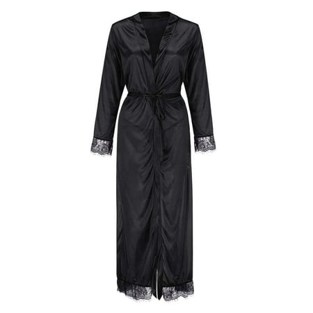 

iOPQO Intimates underwear women Women y Long Silk Kimono Dressing Gown Bath Robe Babydoll Lingerie Nightdress Black S