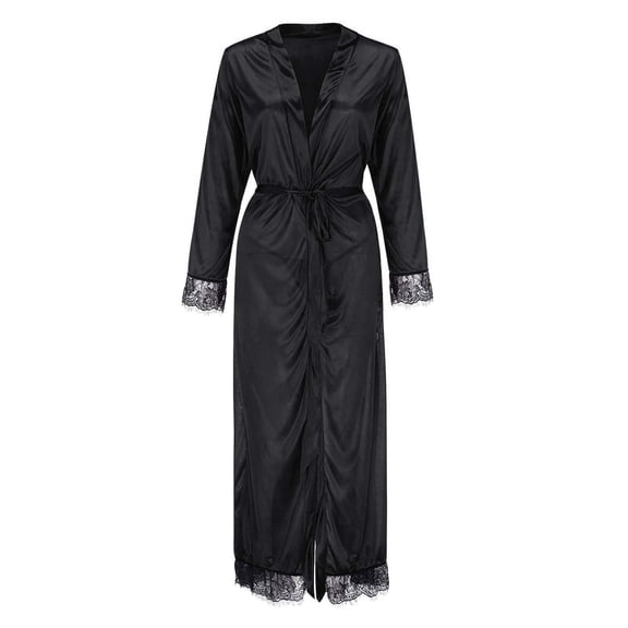 Women's Satin Robe Short Silky Bathrobes Sexy Long Silk Kimono Dressing Gown Bath Robe Lingerie Nightdress Belted Bathrobe Black L