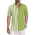 thumbnail image 2 of Besolor Short Sleeve Tops for Men Stripe Patchwork Button down Shirts Casual Summer Beach Vacation Tees, 2 of 5