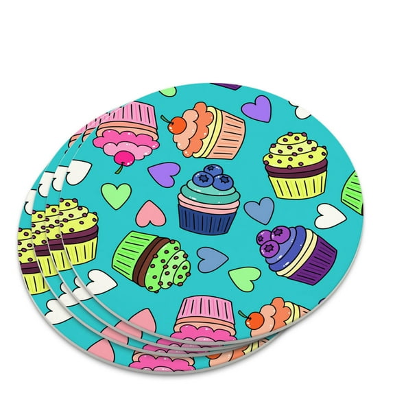 Colorful Cupcakes Pattern Novelty Coaster Set