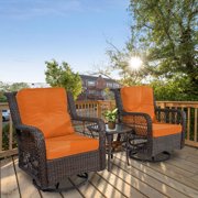 Outdoor Wicker Patio Bistro Set with 360-Degree Swivel Rocking Chairs Set of 2 and Matching Side Table (Orange)