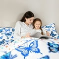 thumbnail image 6 of Manfei Chic Butterfly Queen Comforter Set,Wild Animal Bedding Sets,Blue White Bedding Comforter Set For Girls Kids,Breathable Home Decor Reversible,3 Pieces, 6 of 9