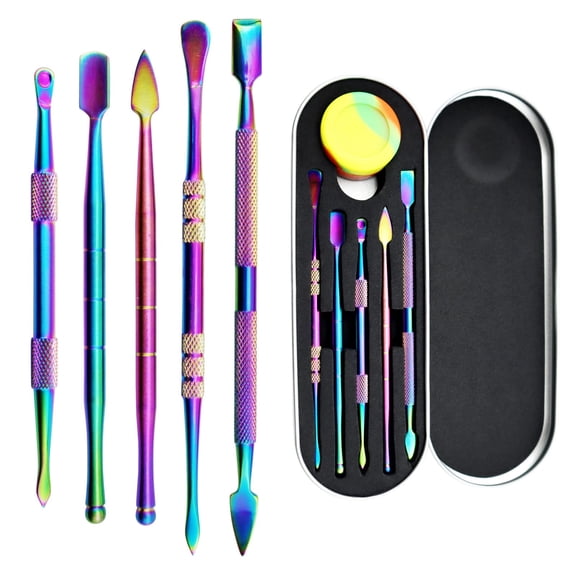 Wax Carving Tool Set, 6 Pcs Double Ended Stainless Steel Sculpting Tools with Silicone Container and Metal Case, for Wax, Clay, Wood, Pottery, Carving, Shaping, Trimming, DIY Crafts, Rainbow