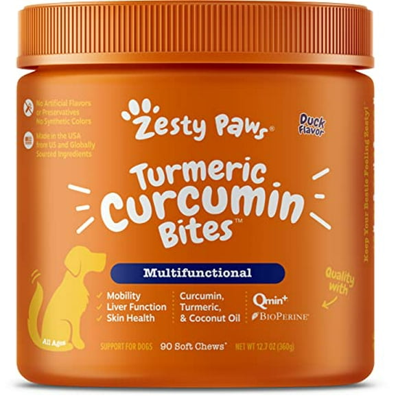 Zesty Paws Turmeric Curcumin for Dogs - for Hip &amp; Joint Mobility Supports Canine Digestive Cardiovascular &amp; Liver Health - Coconut Oil for Skin Health with 95% Curcuminoids +
