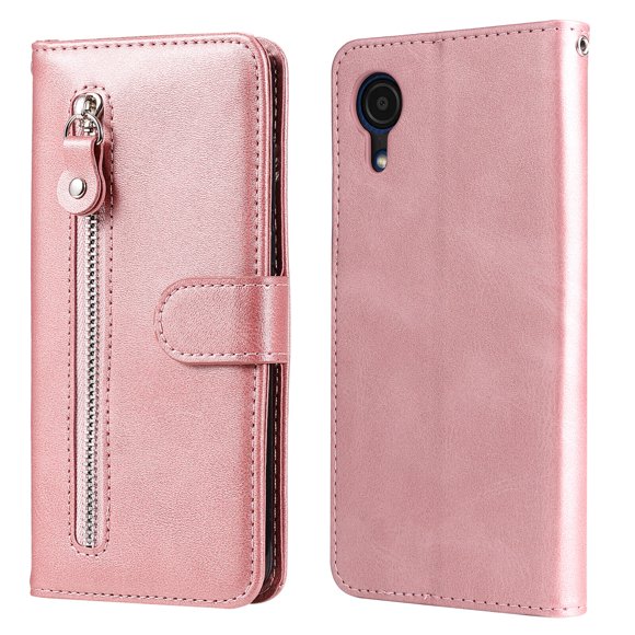 Case for Samsung Galaxy A03 CORE Zipper Pocket Wallet Leather Case Magnetic Closure Flip Cover - Pink