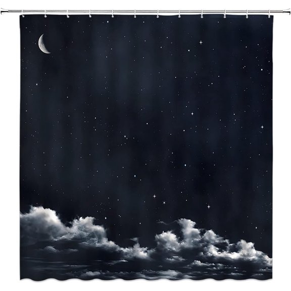 Moon Shower Curtain Night Starry Sky Cloud Stars New Moon Sparkly Shiny Fantasy Galaxy Decor Polyester Fabric Include Hooks,(70" Wx84 H)