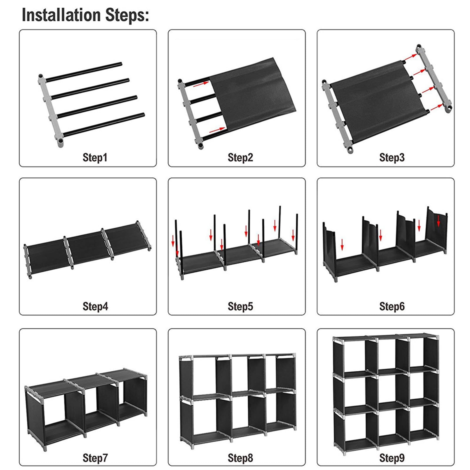 UWR-Nite Cube Storage Organizer 9-Cube Closet Storage Shelves, DIY Closet Cabinet Bookshelf Plastic Square Organizer Shelving for Home, Office, Bedroom