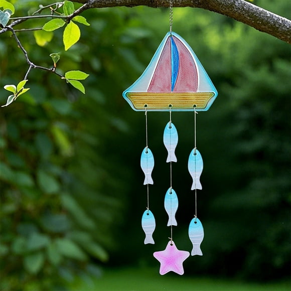 QTOCIO Stained Glass Wind Chime Ornament Wrought Iron Home And Garden Hanging Ornament