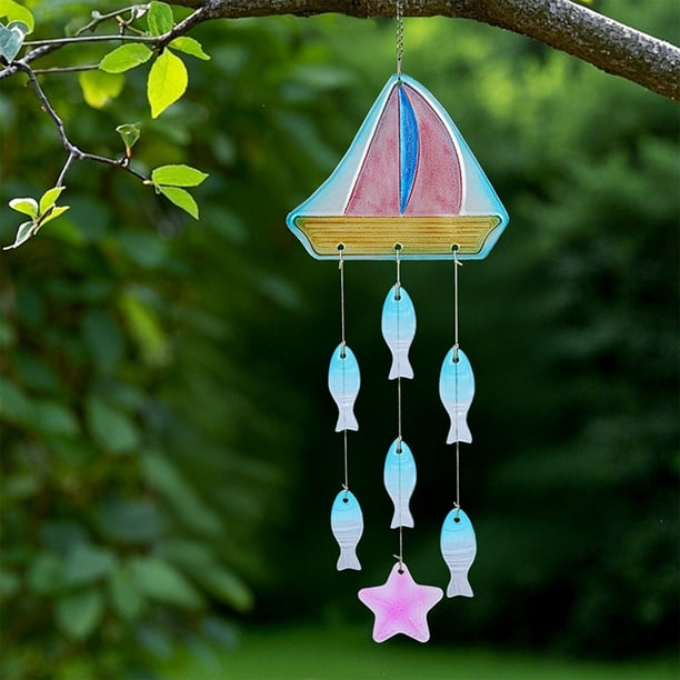 Adorno de carillón de viento de vitral de hierro forjado para colgar en casa y jardín.