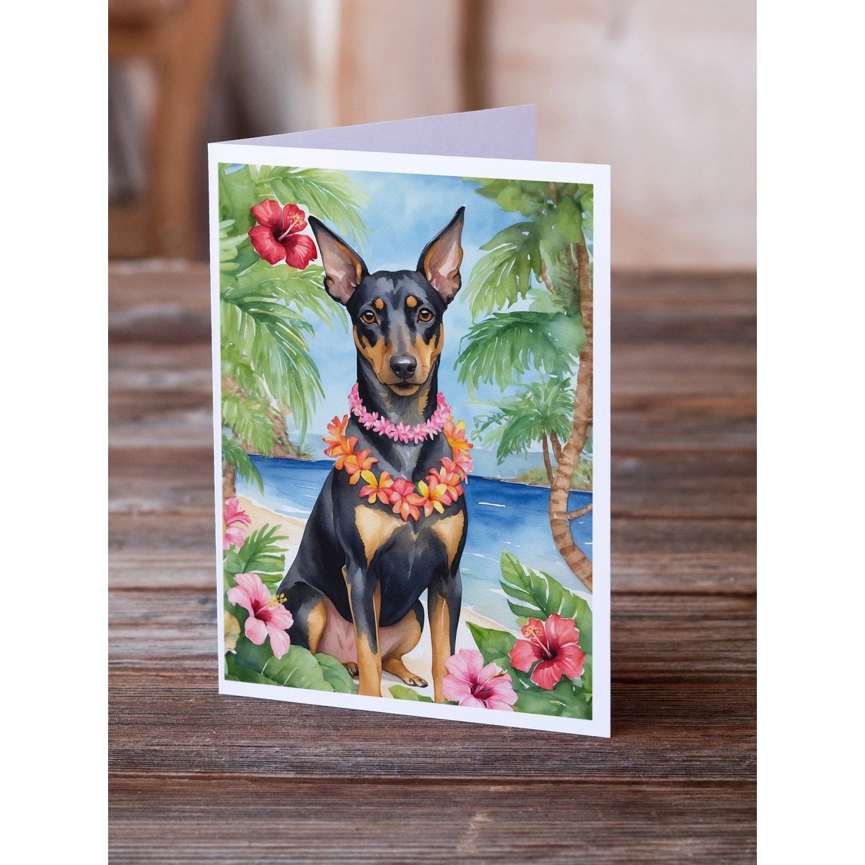 Manchester Terrier Luau Greeting Cards Pack of 8 7 in x 5 in