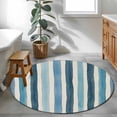 thumbnail image 4 of Summer Blue Stripes Round Living Room Rugs 4 ft, Watercolor Ocean Coastal Retro Linen Washable Area Rug with Non-Slip Sturdy Edge Binding Round Carpet for Entryway Kitchen Bedroom Bathroom, 4 of 9