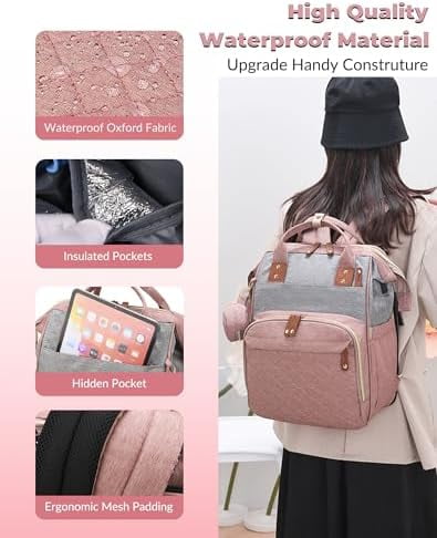 Diaper Bag with Changing Station, Waterproof 3 in 1 Diaper Backpack with Foldable Changing Pad, Baby Registry Search &Baby Shower Gifts - Newborn Essentials, Red-Green-Blue