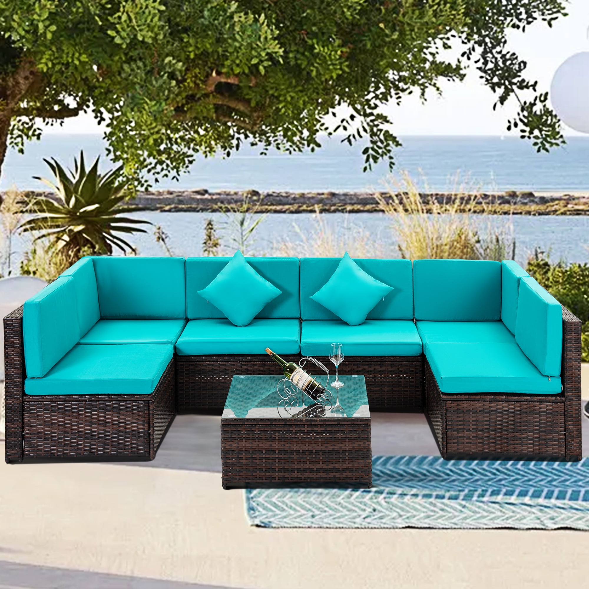 7PCS Patio Furniture Sets Clearance, Outdoor Conversation Sets w/ 6